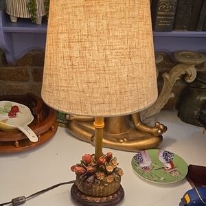 Floral Basket Table Lamp with Cream Shade